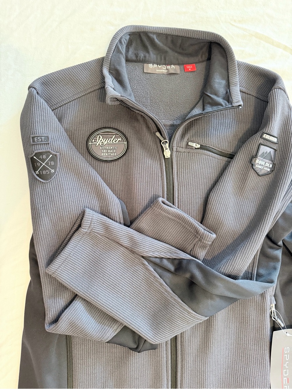 Spyder Gray Ski Race Heritage Jacket/Sweater Size M Full Zip Stand-Up Zipped